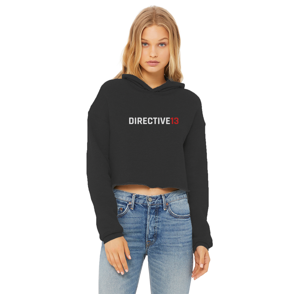 DIRECTIVE13 WHITE/RED Ladies Cropped Raw Edge Hoodie
