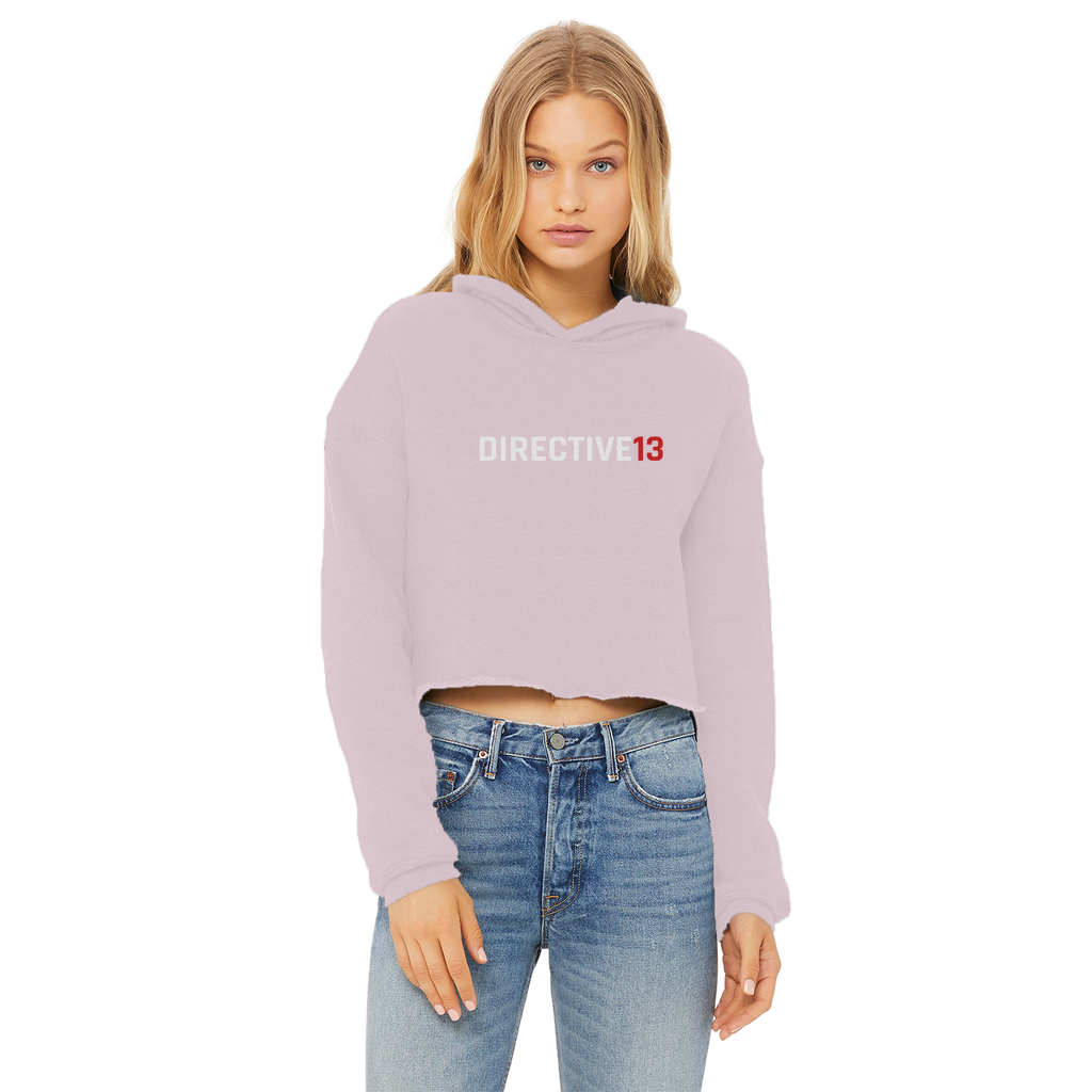 DIRECTIVE13 WHITE/RED Ladies Cropped Raw Edge Hoodie